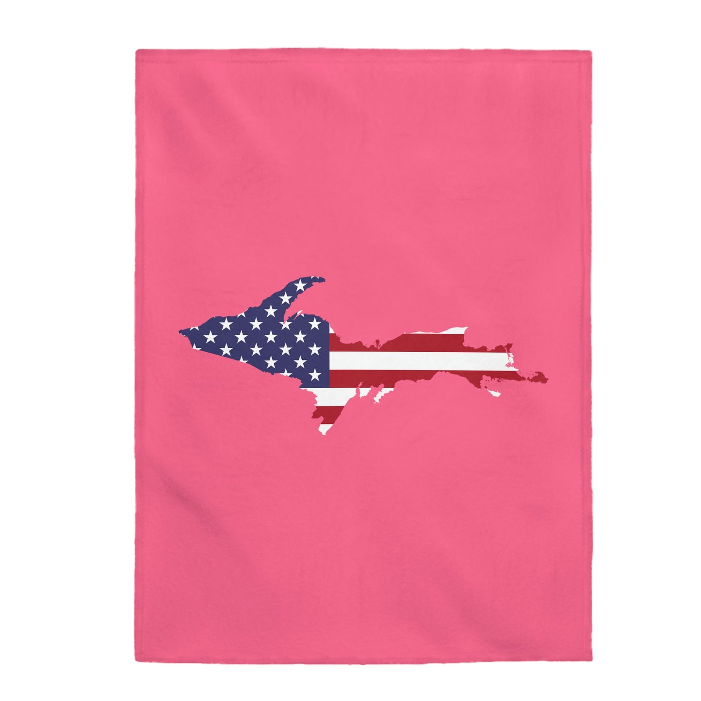 Michigan Upper Peninsula Plush Blanket (w/ UP USA Flag Outline) | Rhodochrosite Pink