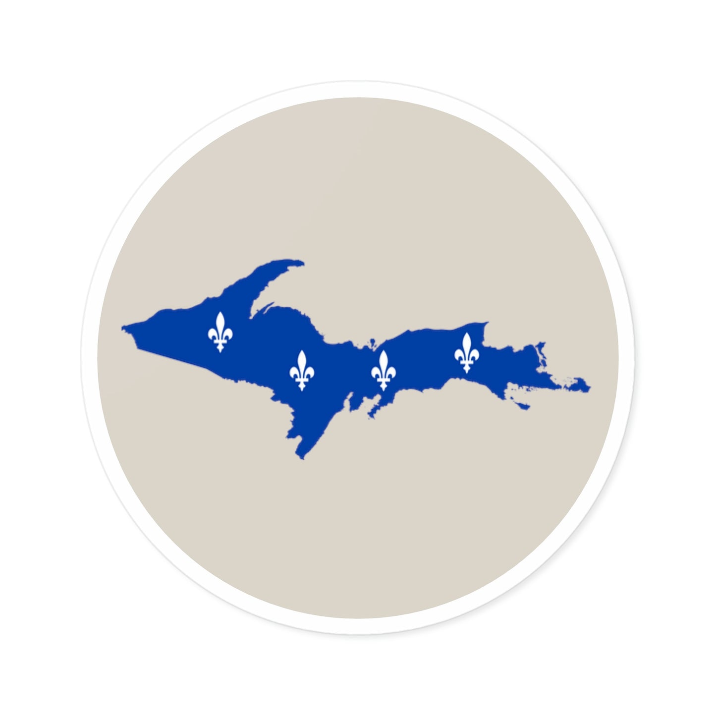 Michigan Upper Peninsula Round Stickers (Canvas Color w/ UP Quebec Flag Outline) | Indoor\Outdoor