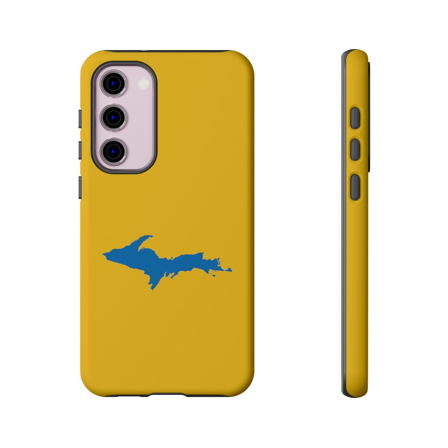 Michigan Upper Peninsula Tough Phone Case (Gold w/ Azure UP Outline) | Samsung & Pixel Android