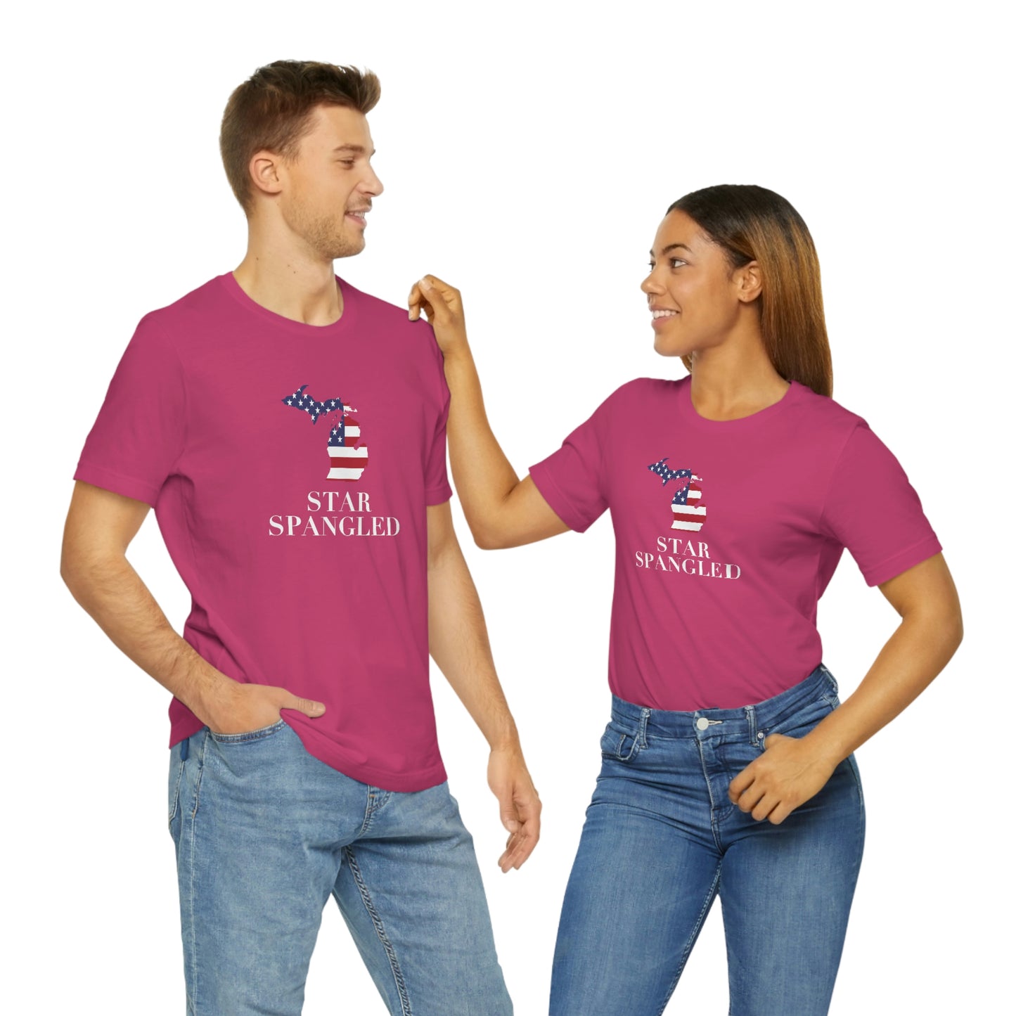 Michigan 'Star Spangled' T-Shirt (w/ MI USA Flag Outline) | Unisex Standard Fit