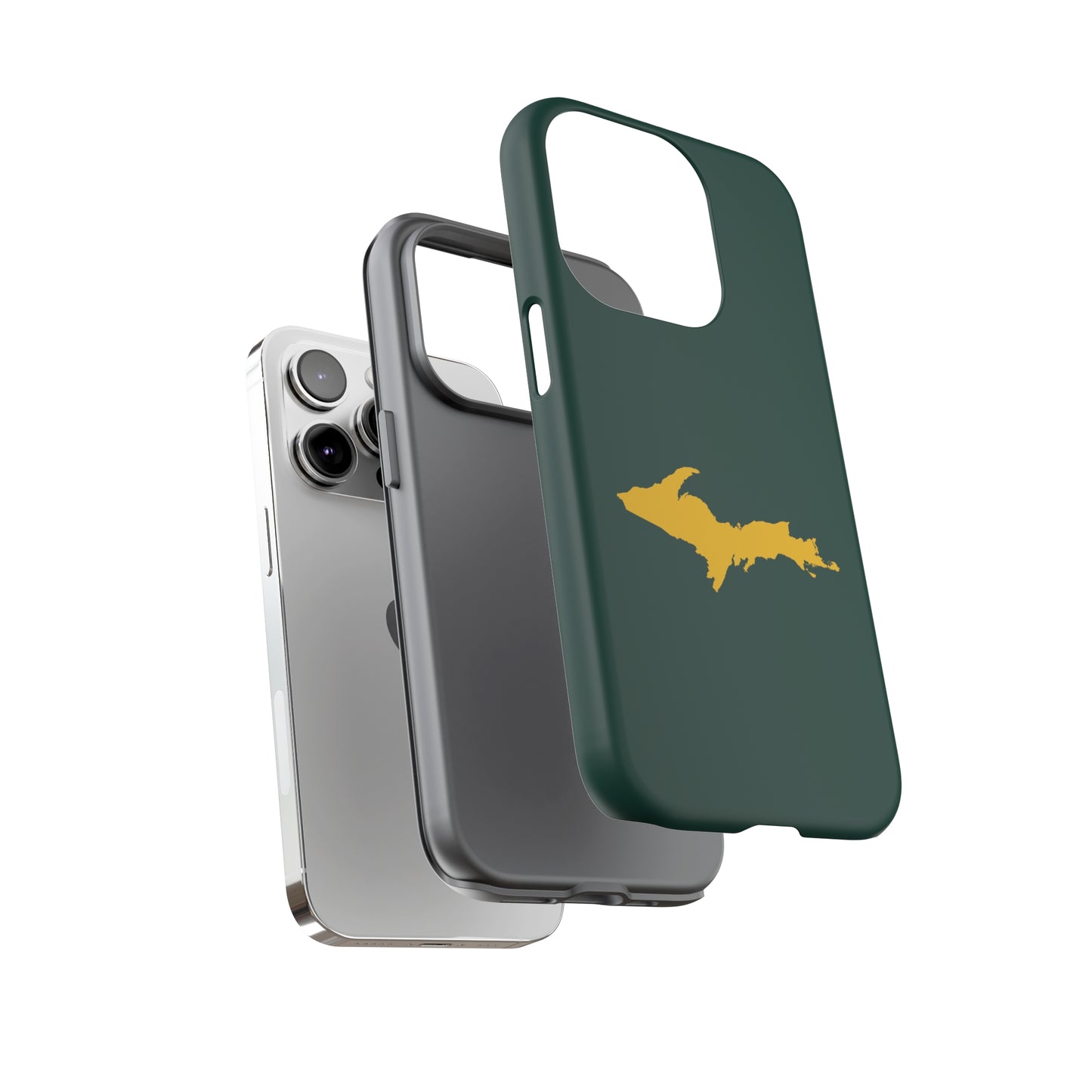 Michigan Upper Peninsula Tough Phone Case (Green w/ Gold UP Outline) | Apple iPhone