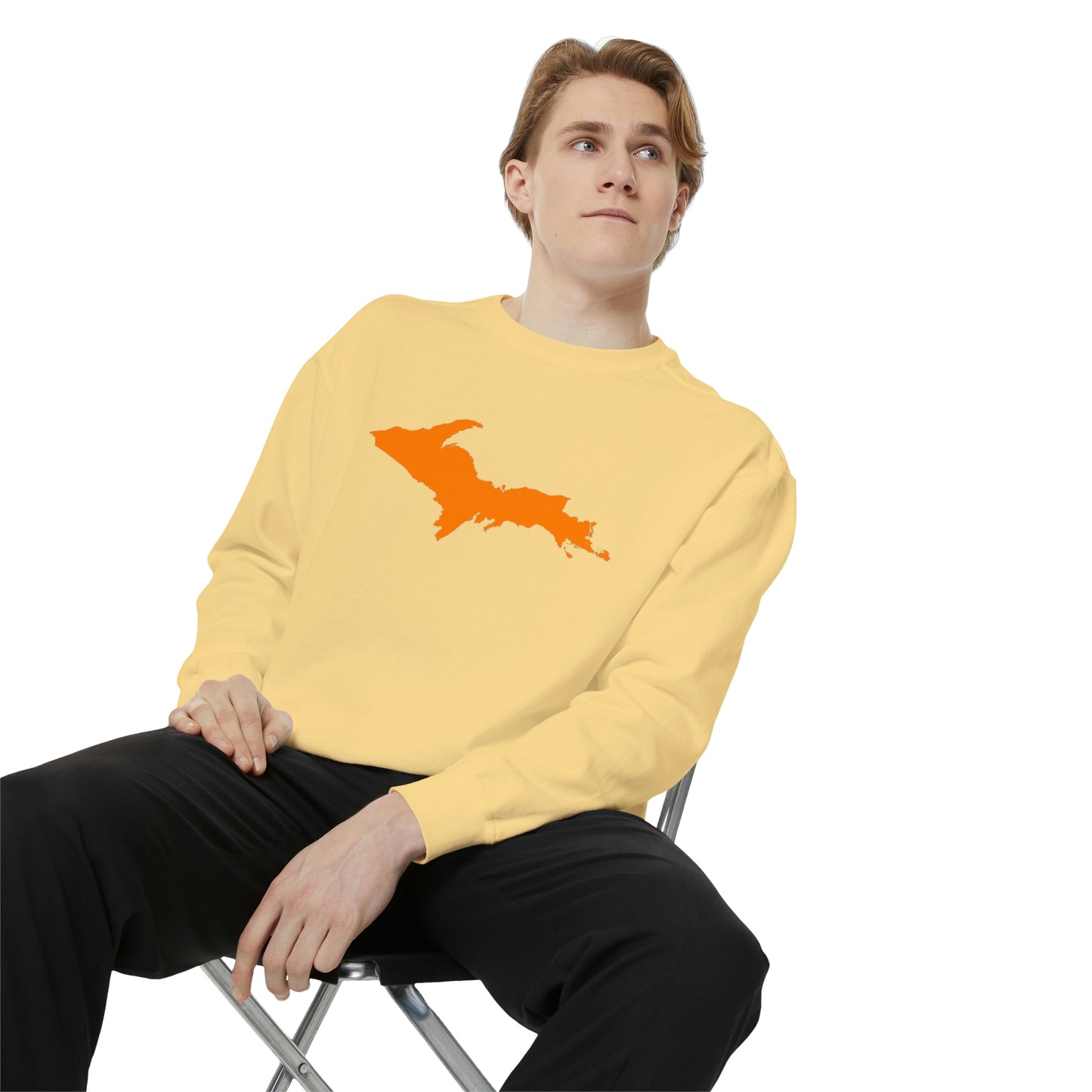 Michigan Upper Peninsula Sweatshirt (w/ Orange UP Outline) | Unisex Garment Dyed