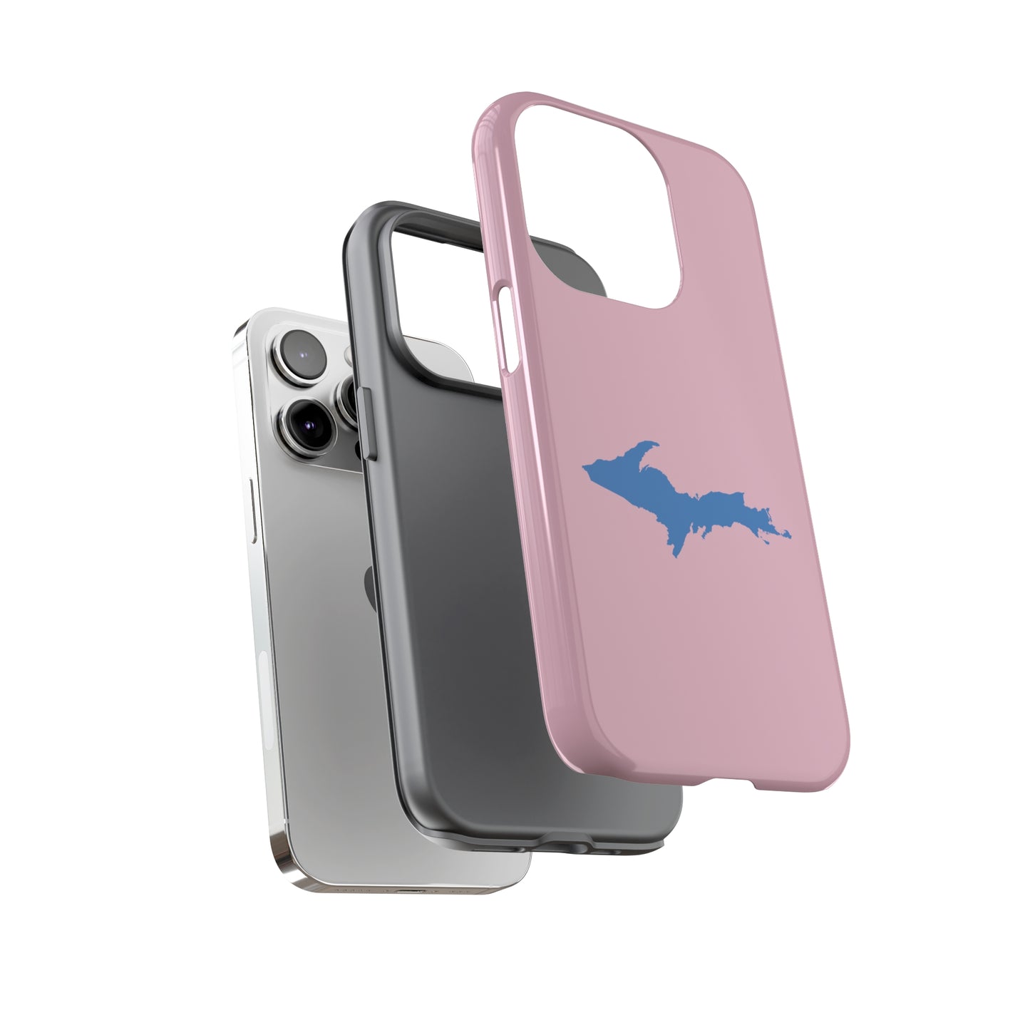 Michigan Upper Peninsula Tough Phone Case (Pink w/ Azure UP Outline) | Apple iPhone