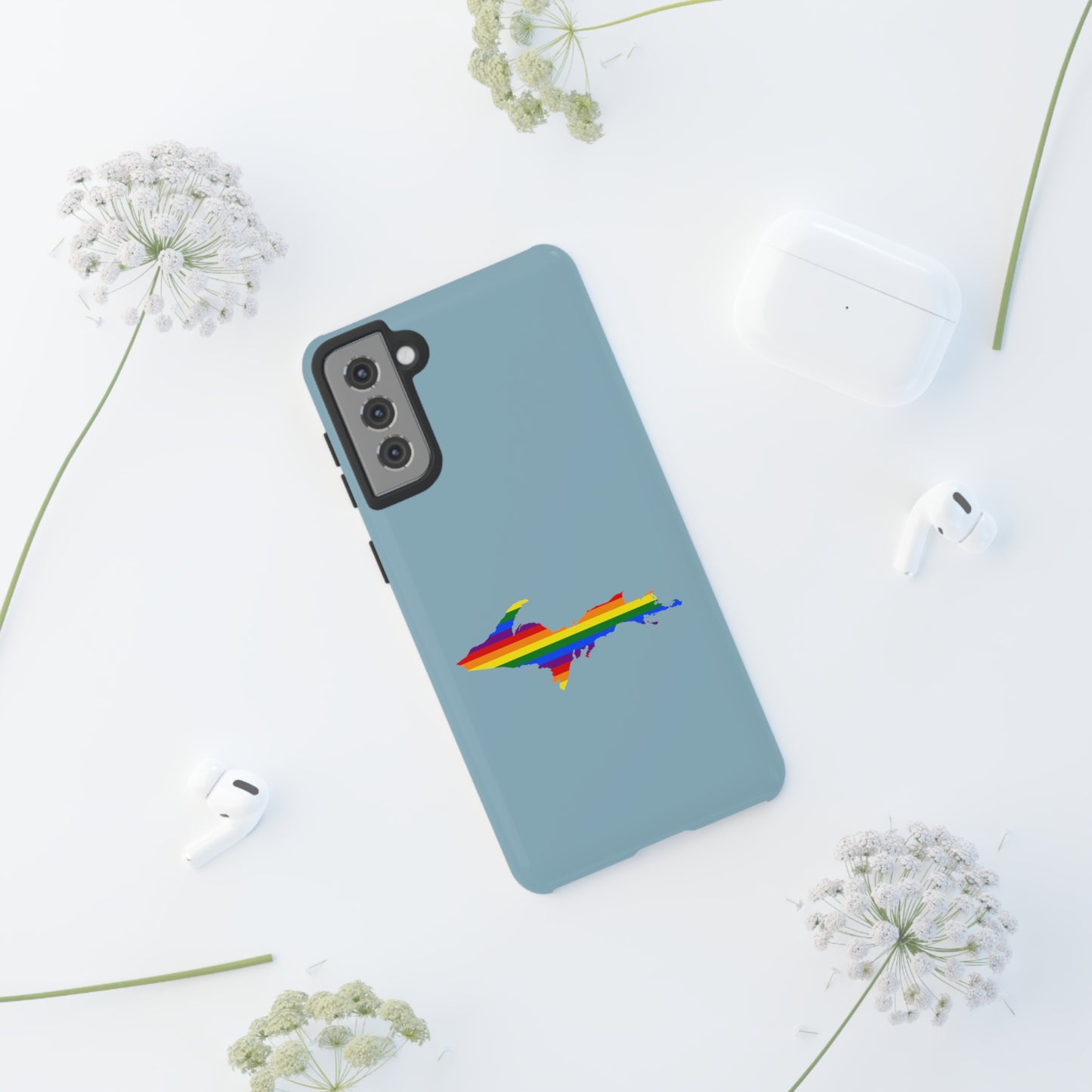 Michigan Upper Peninsula Tough Phone Case (Opal Blue w/ UP Pride Flag Outline) | Samsung & Pixel Android