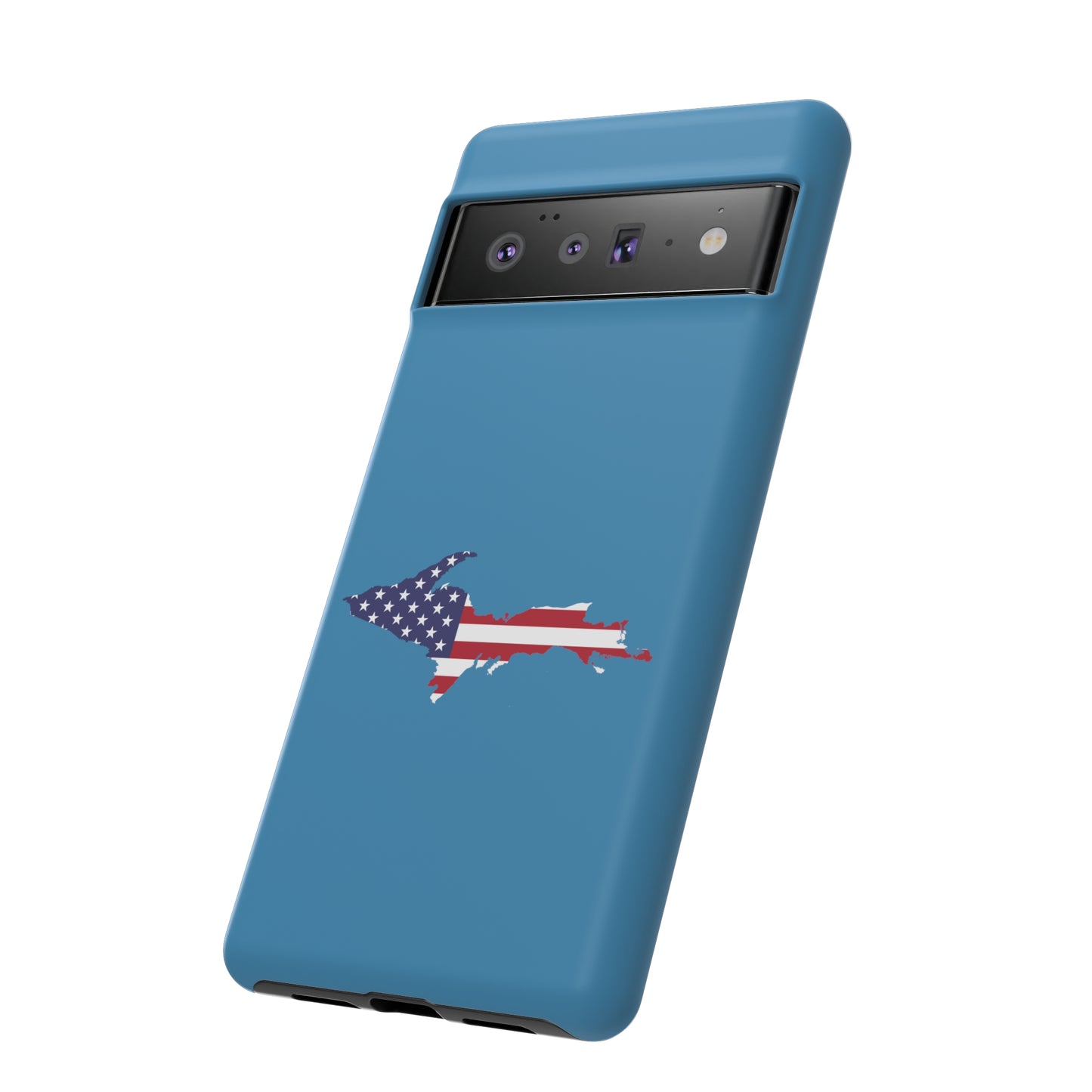 Michigan Upper Peninsula Tough Phone Case (Lake Michigan Blue w/ UP USA Flag Outline) | Samsung & Pixel Android