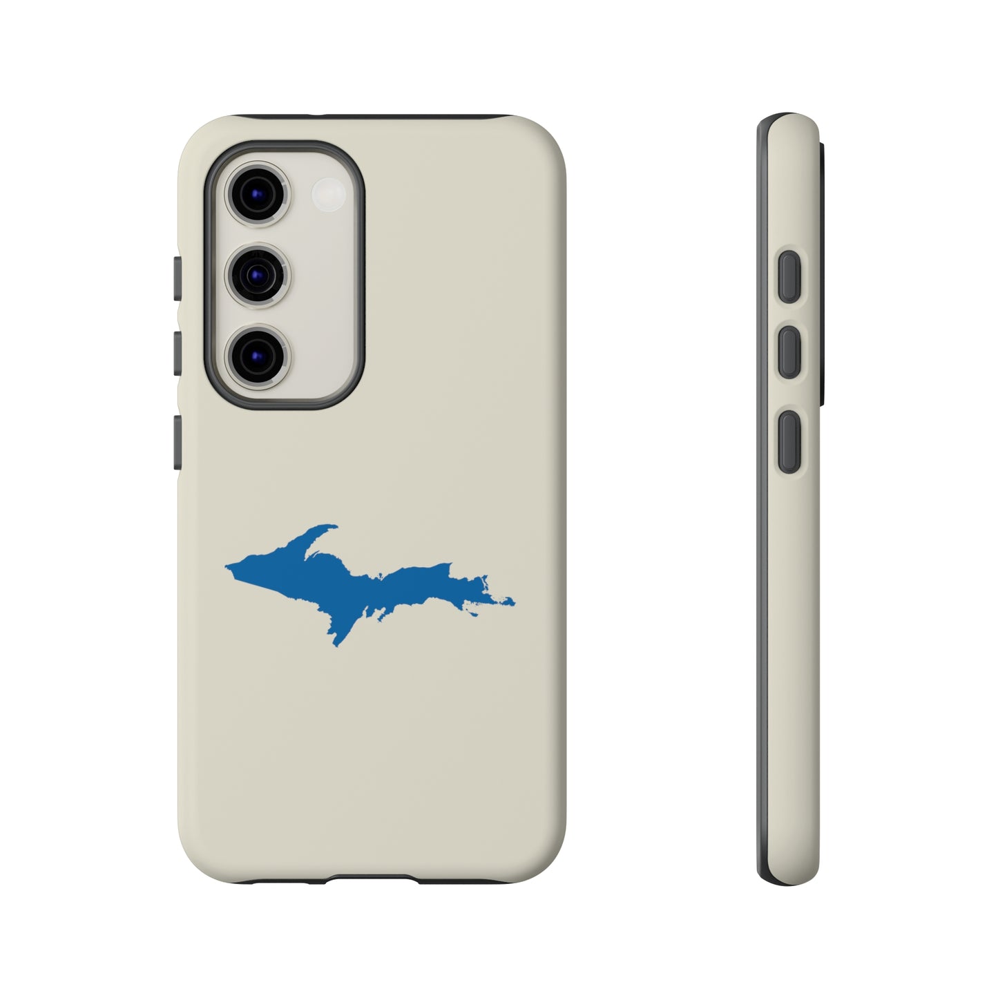 Michigan Upper Peninsula Tough Phone Case (Ivory Color w/ Azure UP Outline) | Samsung & Pixel Android