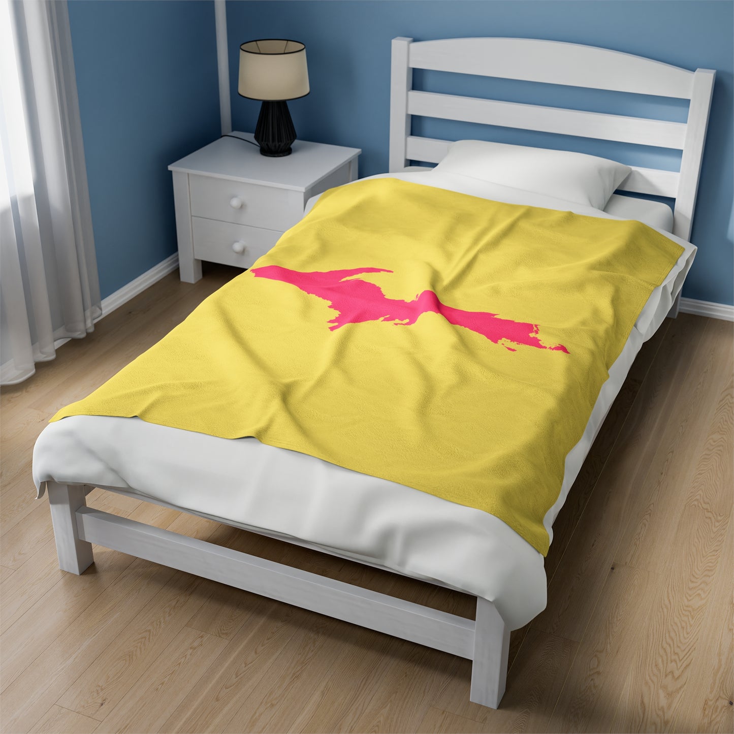 Michigan Upper Peninsula Plush Blanket (w/ Pink UP Outline) | Cherry Yellow