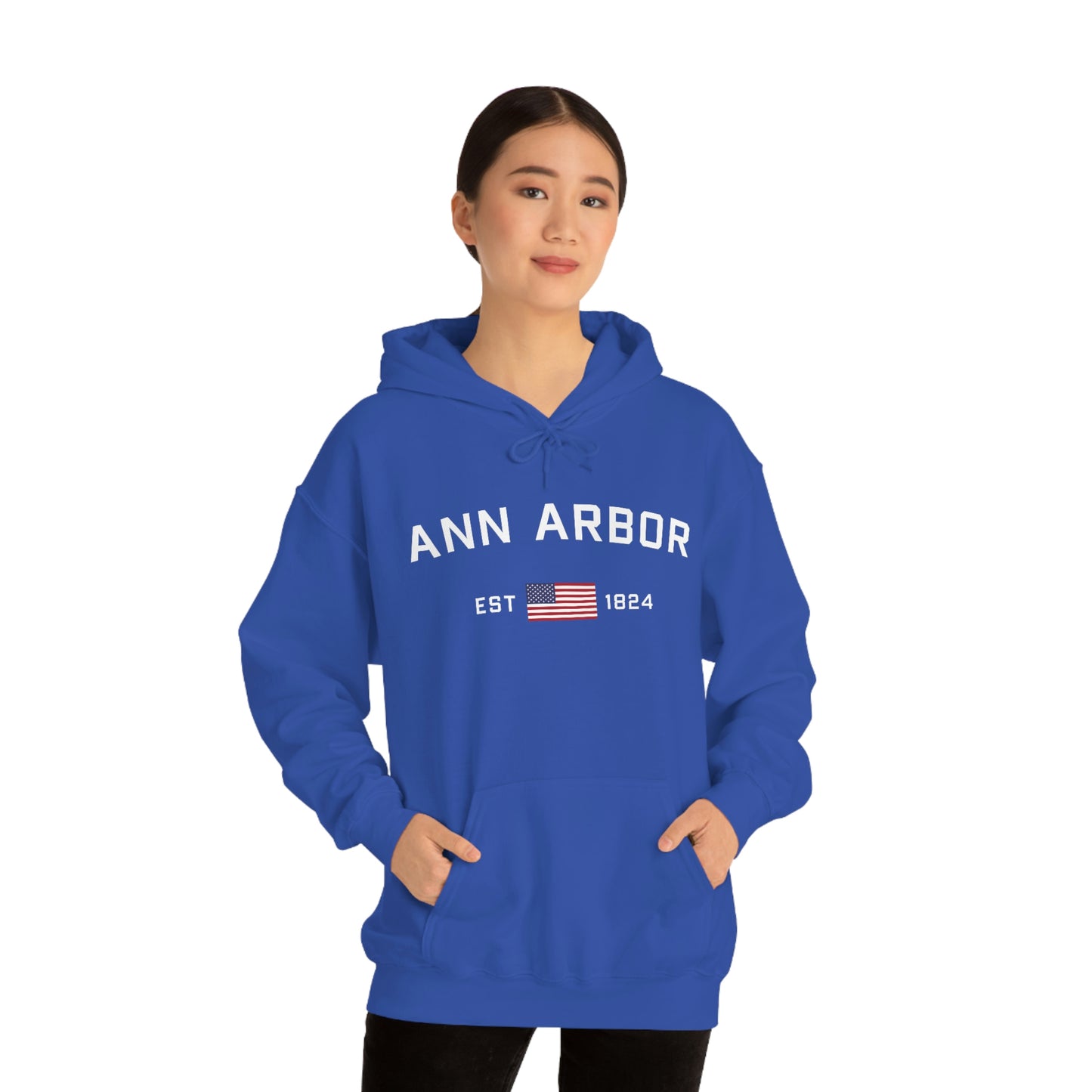 'Ann Arbor EST 1823' Hoodie (w/USA Flag Outline) | Unisex Standard