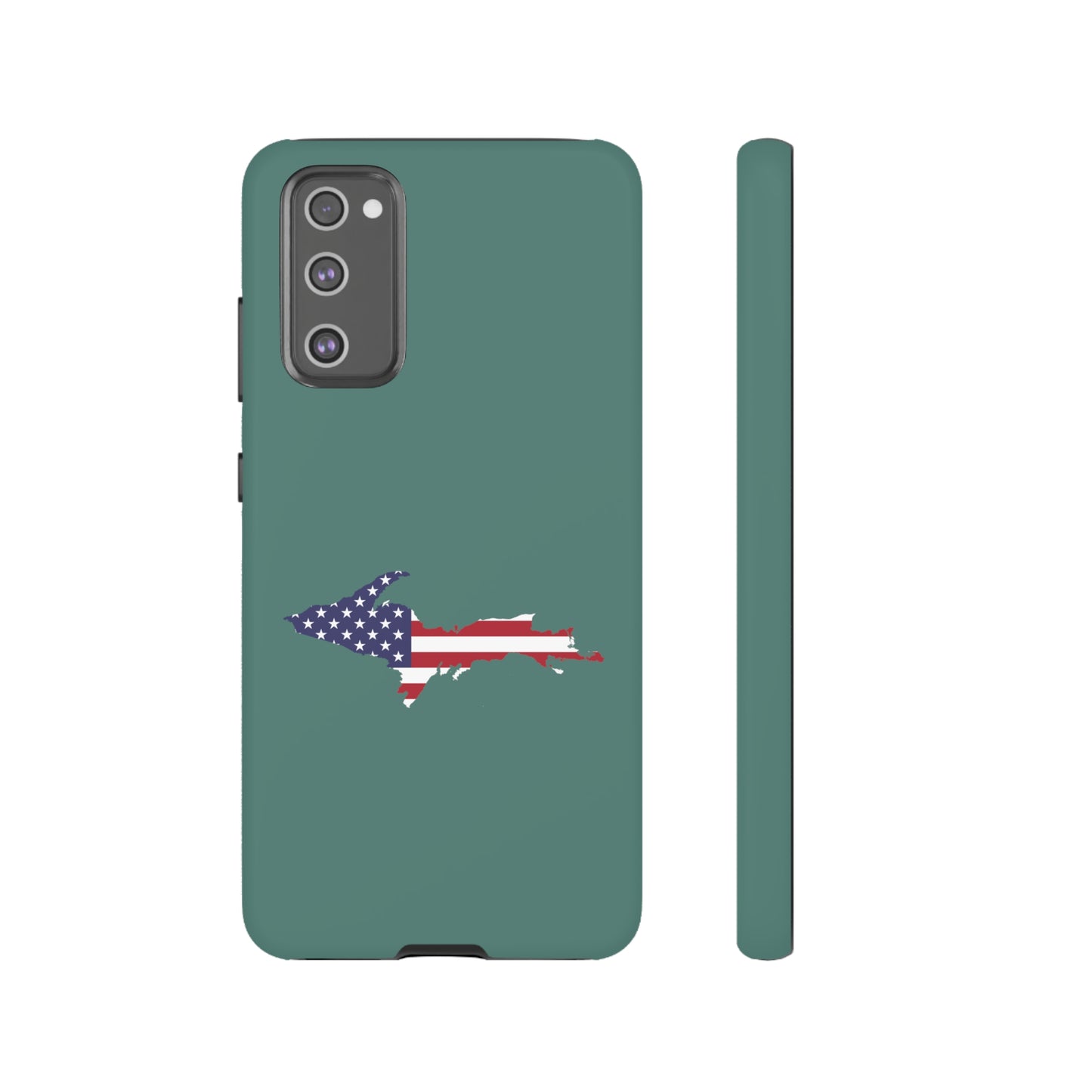 Michigan Upper Peninsula Tough Phone Case (Copper Green w/ UP USA Flag Outline) | Samsung & Pixel Android