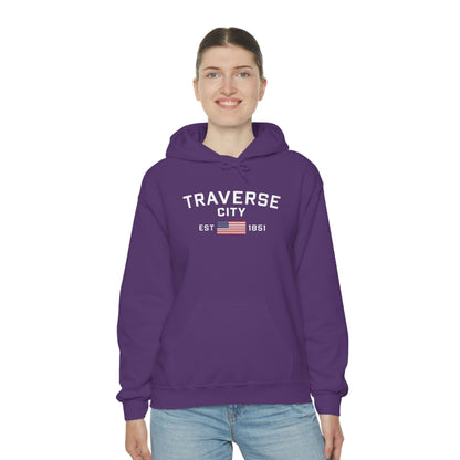 'Traverse City EST 1851' Hoodie (w/USA Flag Outline) | Unisex Standard