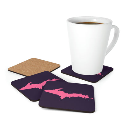 Michigan Upper Peninsula Coaster Set (Blackcurrant w/ Pink UP Outline) | Corkwood - 4 pack