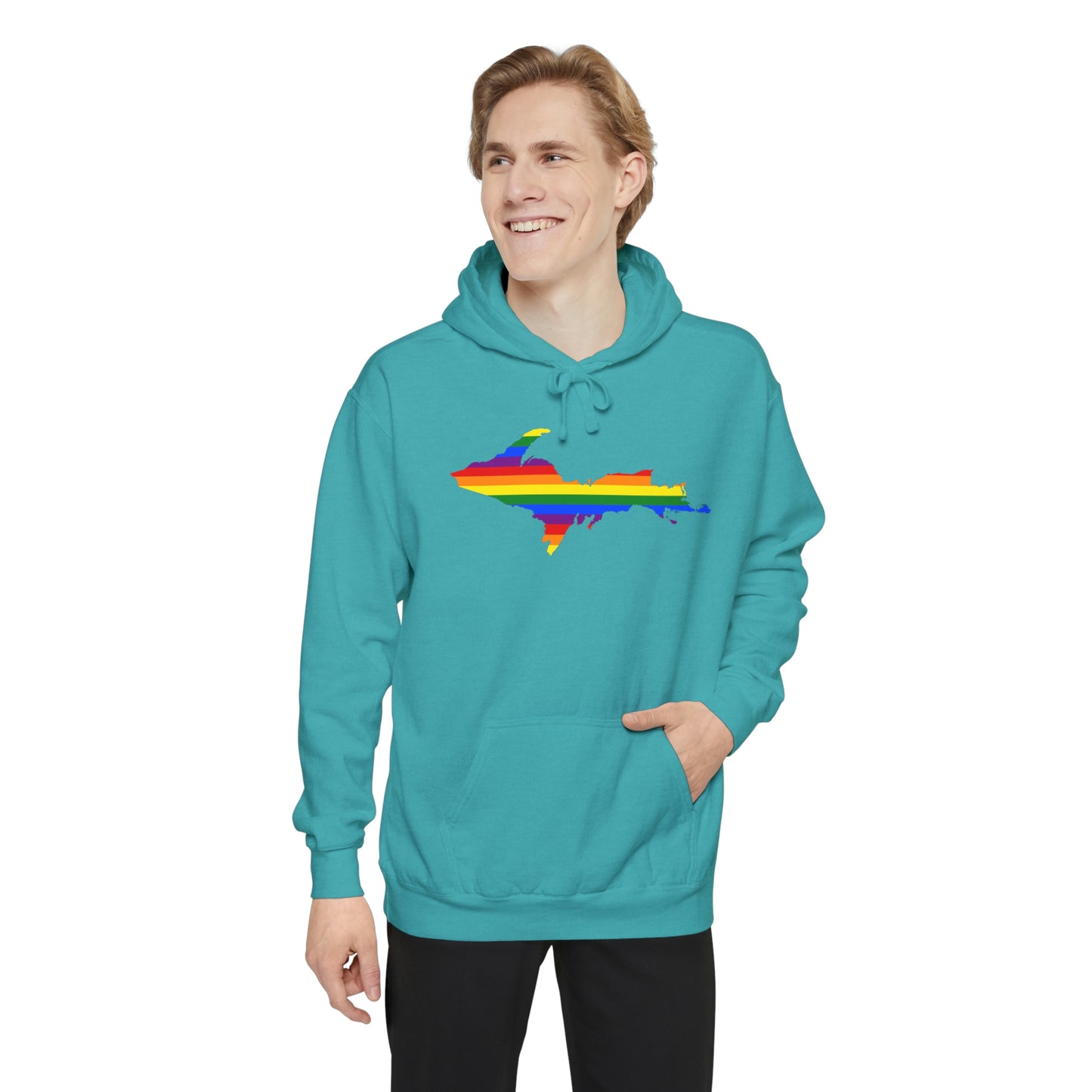 Michigan Upper Peninsula Hoodie (w/ UP Pride Flag Outline) | Unisex Garment-Dyed