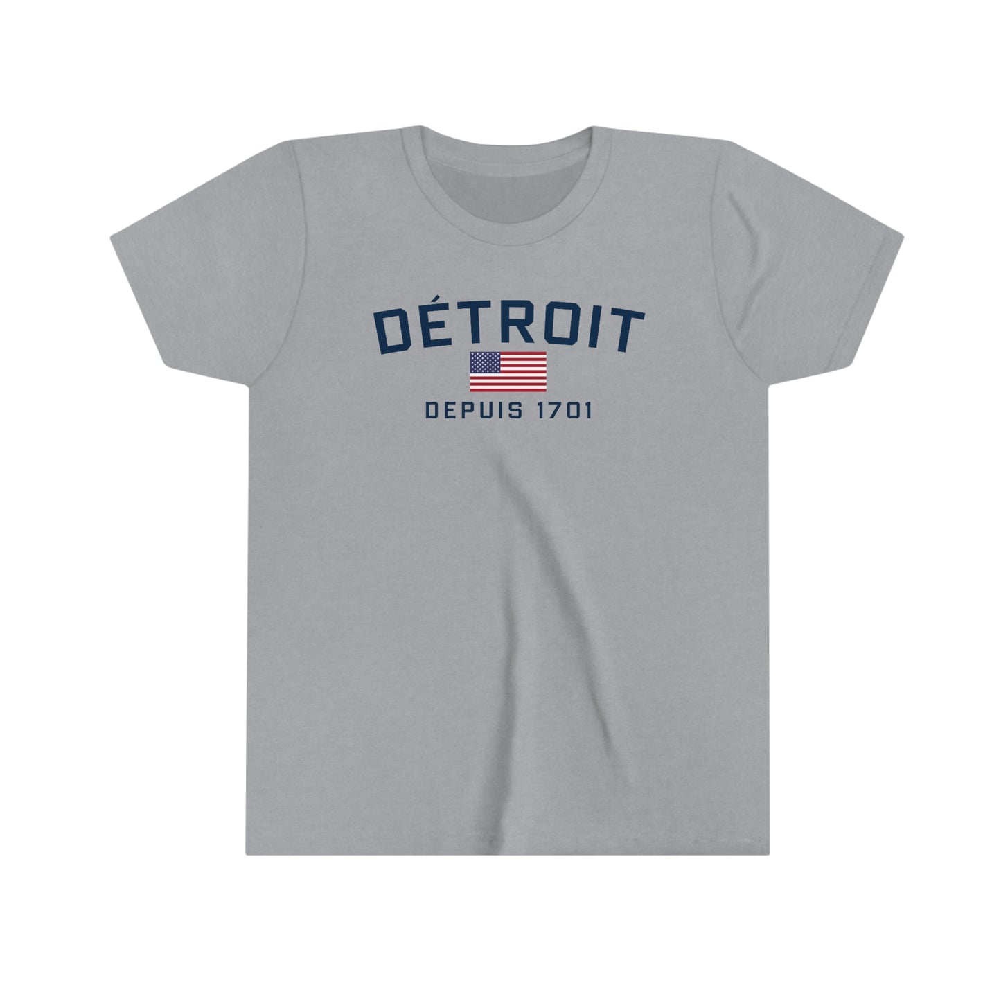 'Détroit Depuis 1701' T-Shirt (w/USA Flag Outline) | Youth Short Sleeve