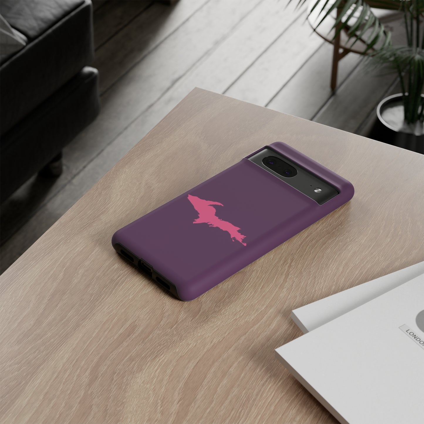 Michigan Upper Peninsula Tough Phone Case (Plum w/ Pink UP Outline) | Samsung & Pixel Android