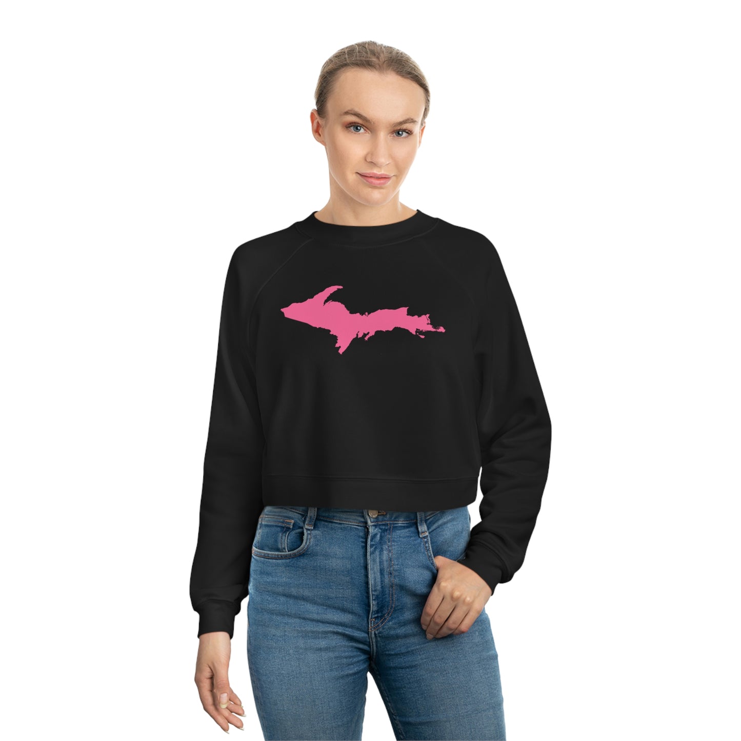 Michigan Upper Peninsula Sweatshirt (w/ Pink UP Outline) | Cropped Mid-Length