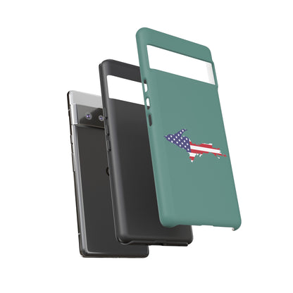 Michigan Upper Peninsula Tough Phone Case (Copper Green w/ UP USA Flag Outline) | Samsung & Pixel Android