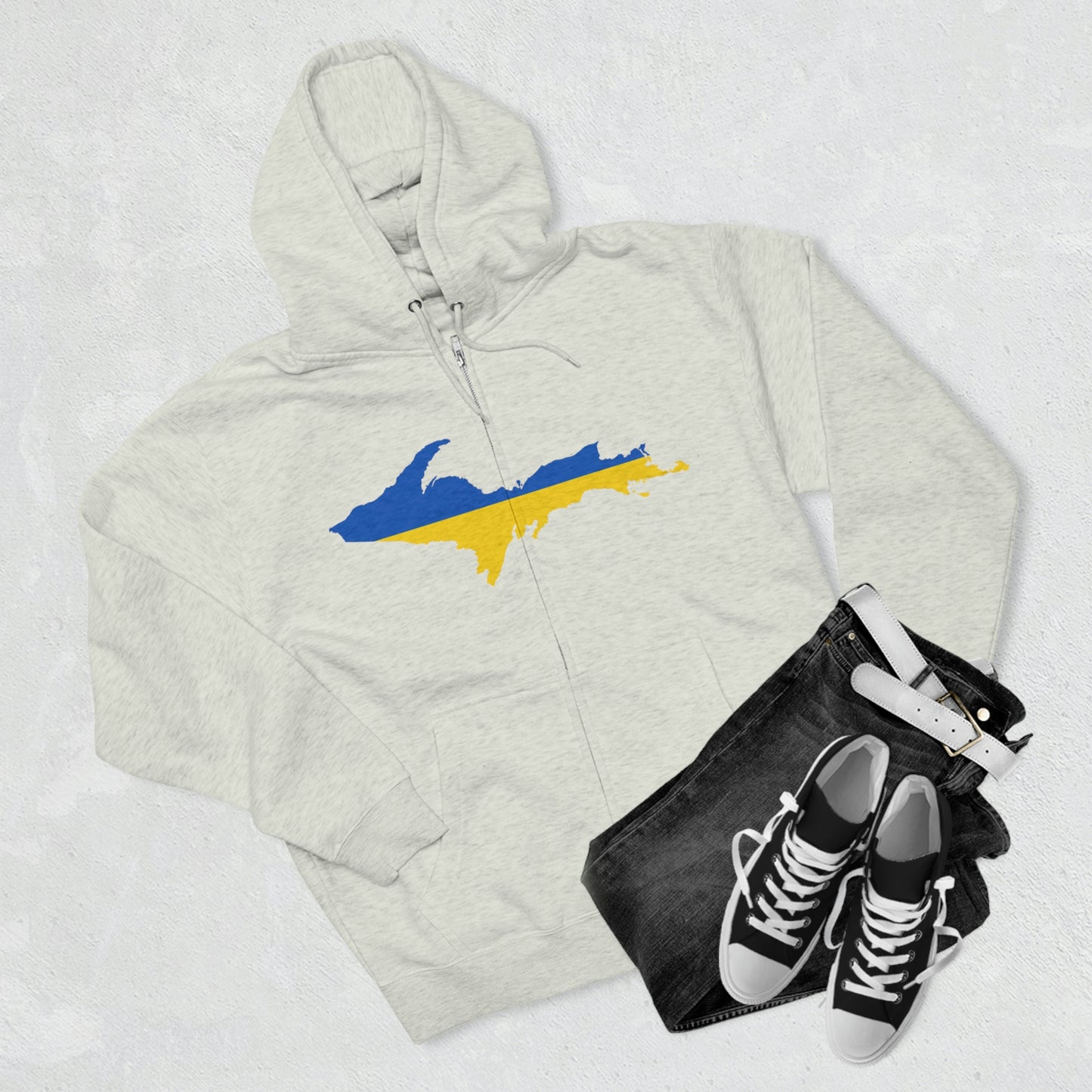 Michigan Upper Peninsula Full-Zip Hoodie (w/ UP Ukraine Flag Outline)