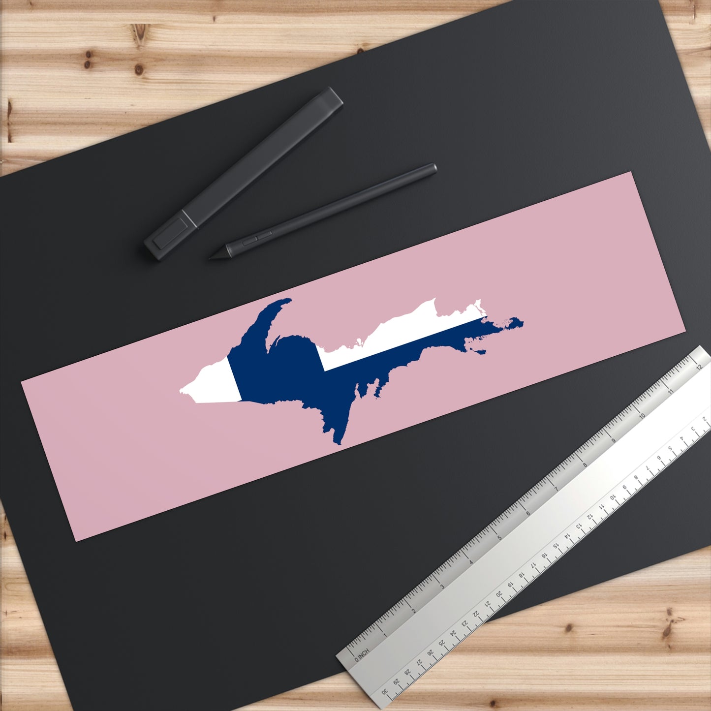 Michigan Upper Peninsula Bumper Stickers (w/ UP Finland Flag Outline) | Pink Background