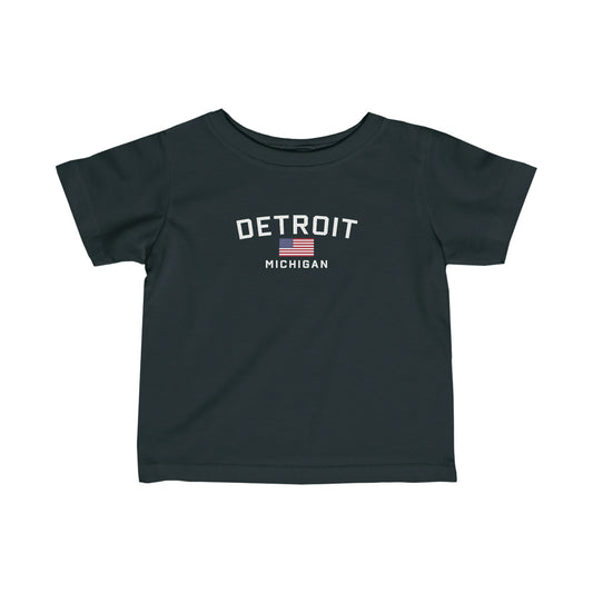 'Detroit Michigan' T-Shirt (w/USA Flag Outline) |  Infant Short Sleeve