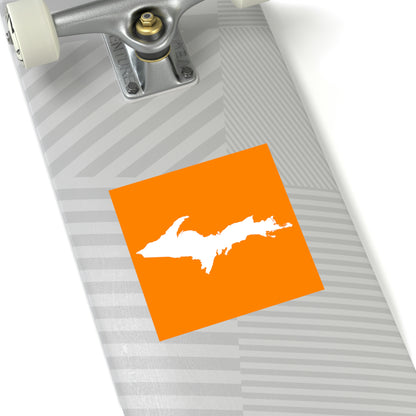 Michigan Upper Peninsula Square Sticker (Orange w/ UP Outline) | Indoor/Outdoor