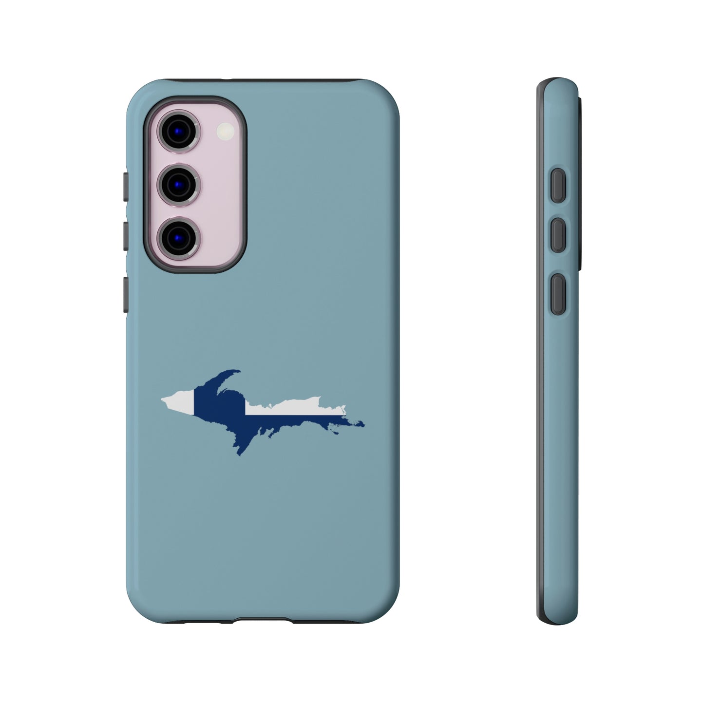 Michigan Upper Peninsula Tough Phone Case (Opal Blue w/ UP Finland Flag Outline) | Samsung & Pixel Android