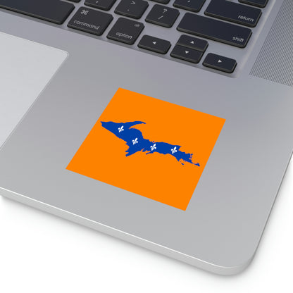 Michigan Upper Peninsula Square Sticker (Orange w/ UP Quebec Flag Outline) | Indoor/Outdoor