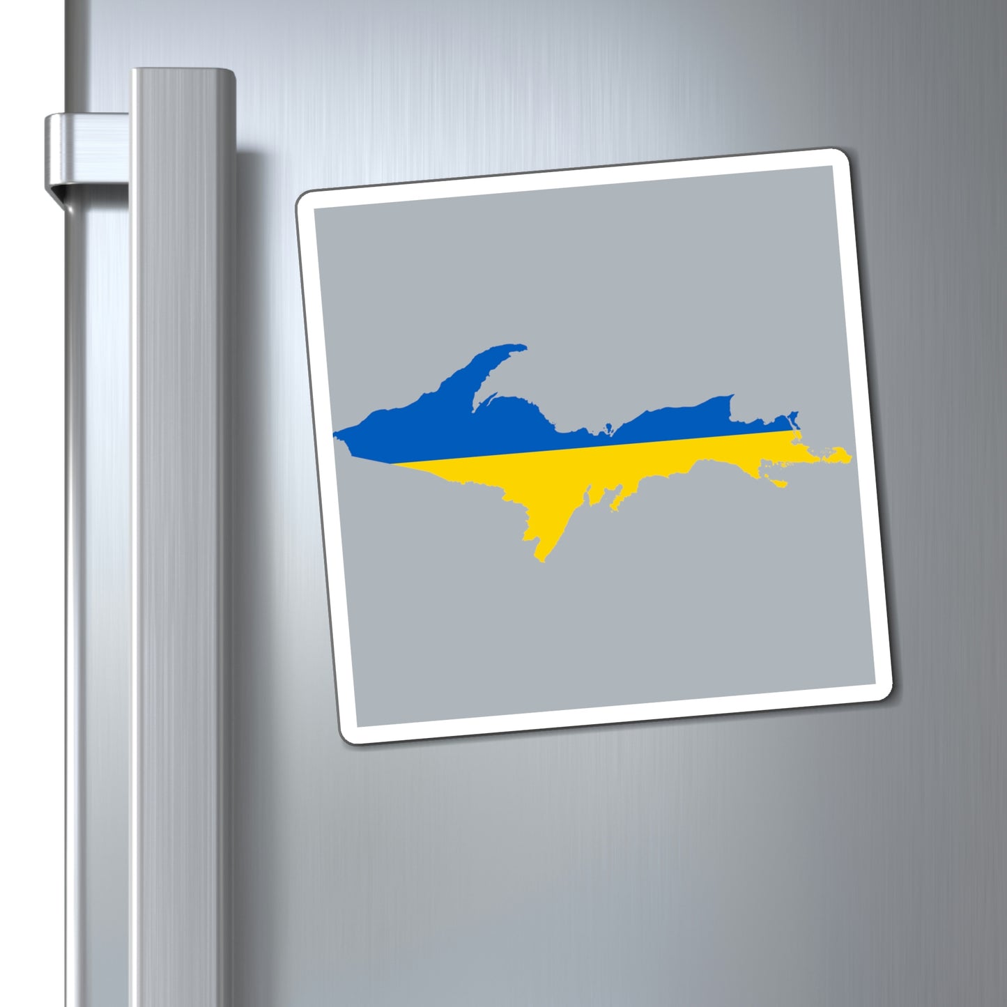 Michigan Upper Peninsula Square Magnet (Silver w/ UP Ukraine Flag Outline)