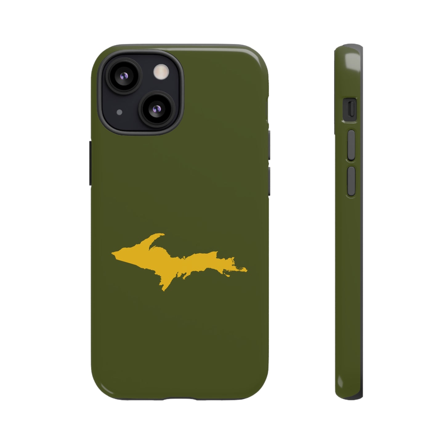 Michigan Upper Peninsula Tough Phone Case (Army Green w/ Gold UP Outline) | Apple iPhone