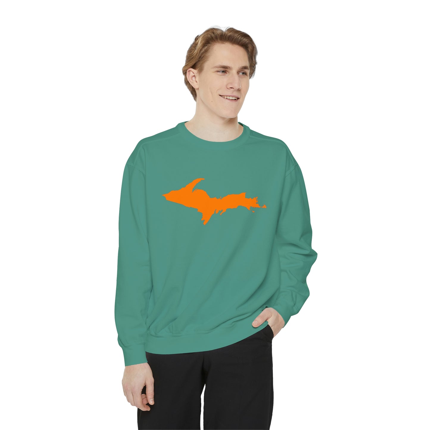 Michigan Upper Peninsula Sweatshirt (w/ Orange UP Outline) | Unisex Garment Dyed