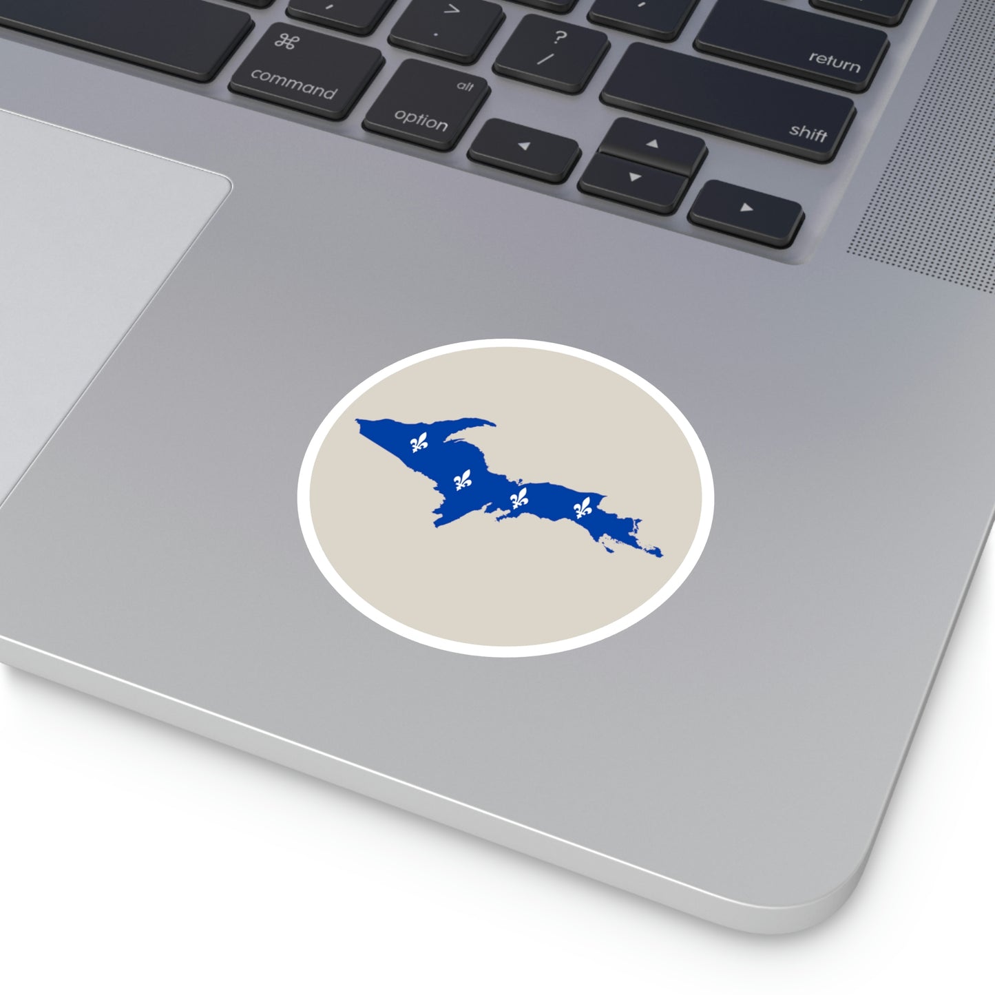 Michigan Upper Peninsula Round Stickers (Canvas Color w/ UP Quebec Flag Outline) | Indoor\Outdoor