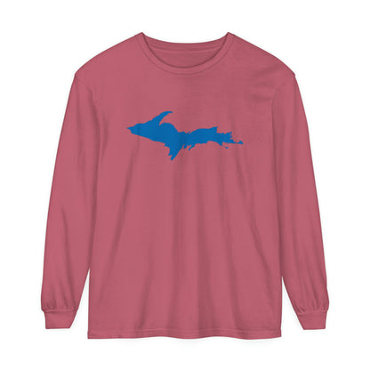 Michigan Upper Peninsula Garment-Dyed T-Shirt (w/ Azure UP Outline) | Unisex Long Sleeve