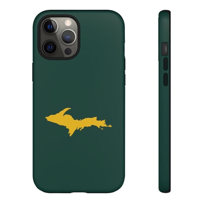 Michigan Upper Peninsula Tough Phone Case (Green w/ Gold UP Outline) | Apple iPhone