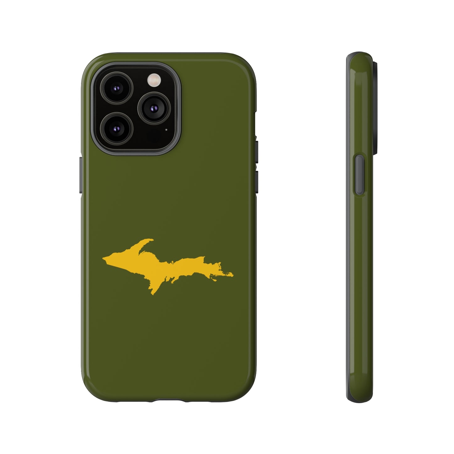 Michigan Upper Peninsula Tough Phone Case (Army Green w/ Gold UP Outline) | Apple iPhone