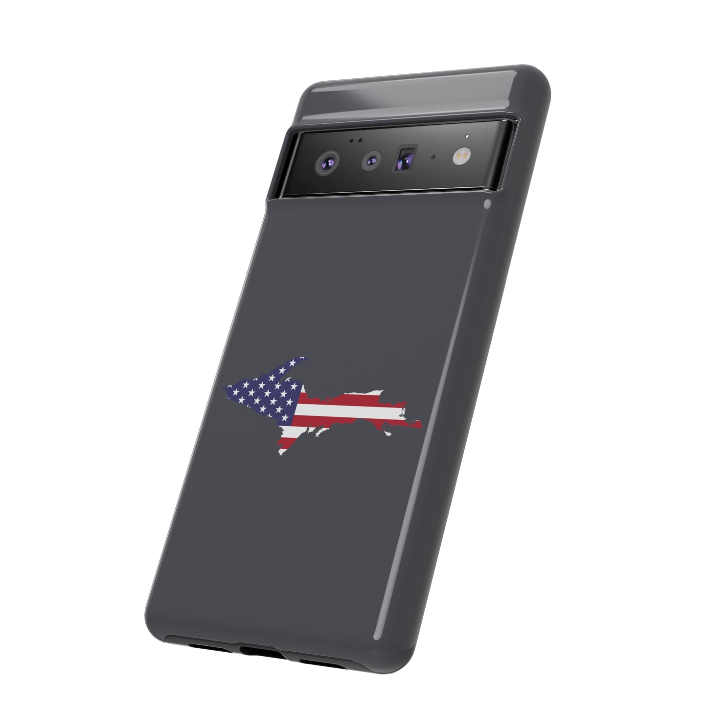 Michigan Upper Peninsula Tough Phone Case (Iron Ore Grey w/ UP USA Flag Outline) | Samsung & Pixel Android