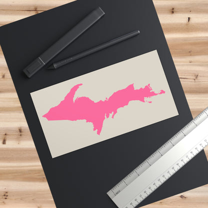 Michigan Upper Peninsula Bumper Sticker (w/ Pink UP Outline) | Canvas Color Background