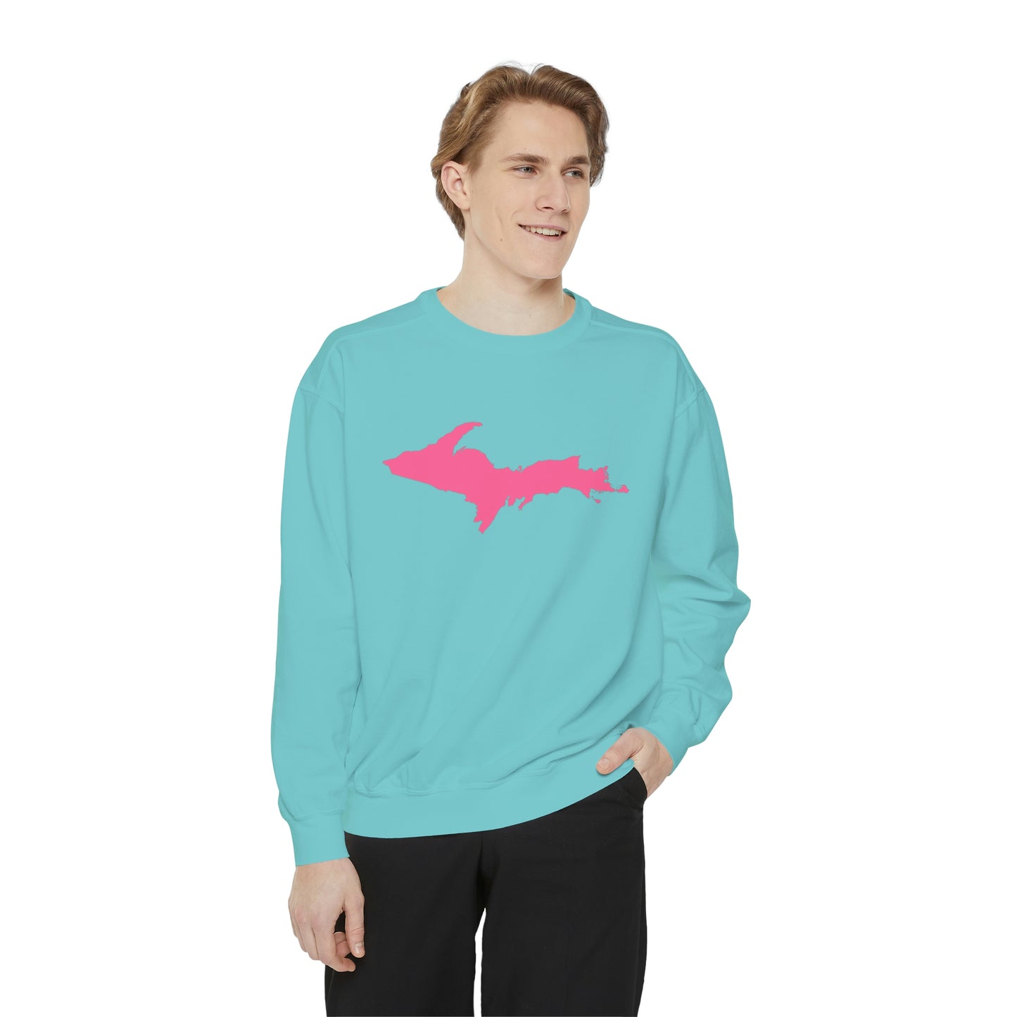 Michigan Upper Peninsula Sweatshirt (w/ Pink UP Outline) | Unisex Garment Dyed