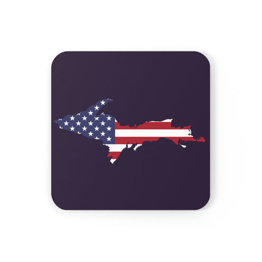 Michigan Upper Peninsula Coaster Set (Blackcurrant w/ UP USA Flag Outline) | Corkwood - 4 pack
