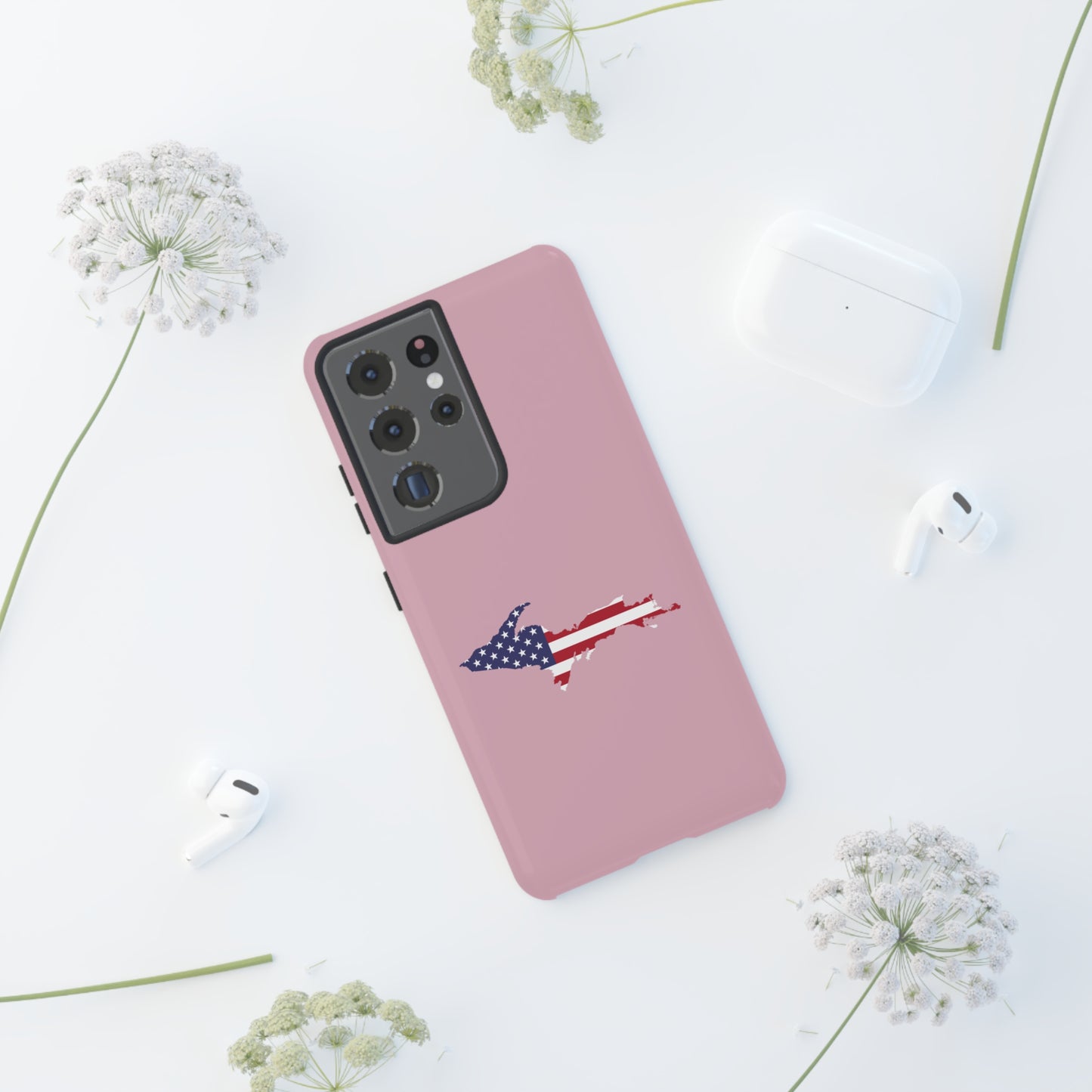 Michigan Upper Peninsula Tough Phone Case (Pink w/ UP USA Flag Outline) | Samsung & Pixel Android