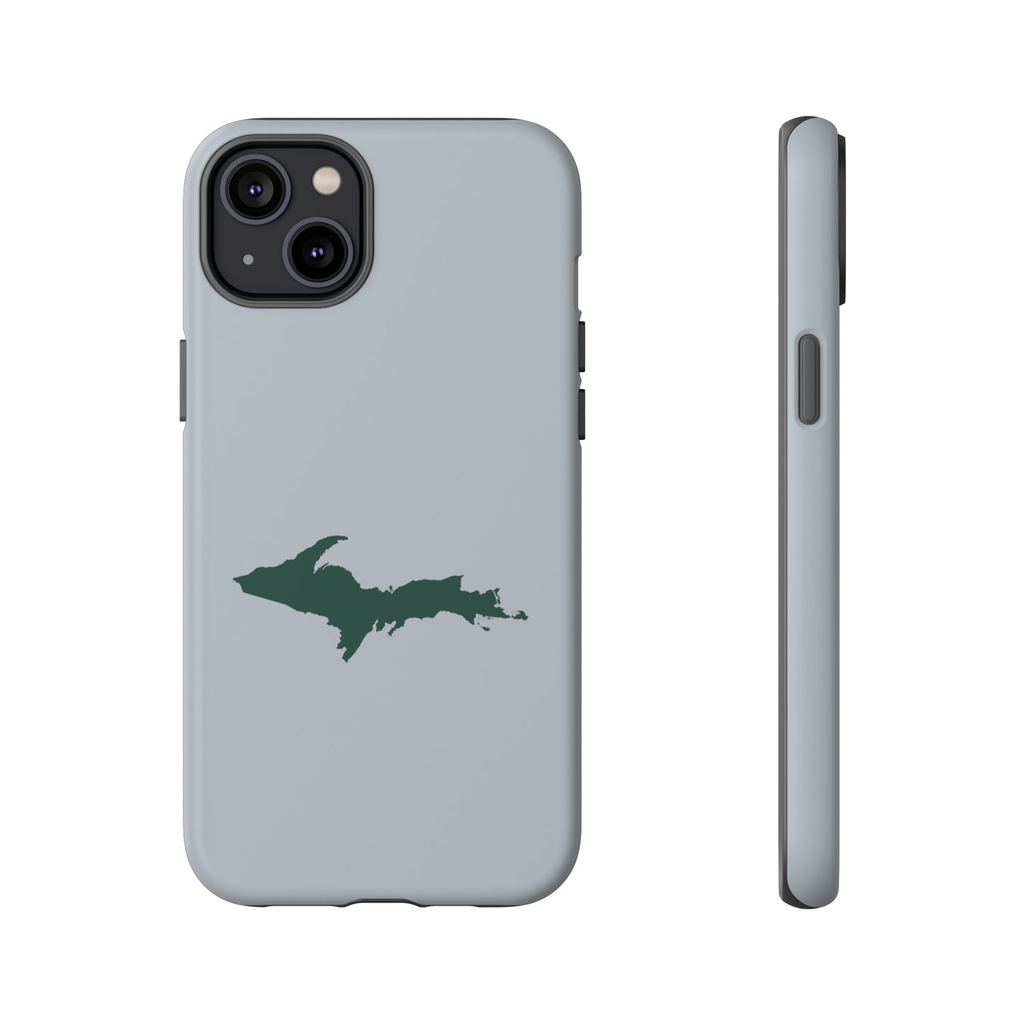 Michigan Upper Peninsula Tough Phone Case (Silver w/ Green UP Outline) | Apple iPhone