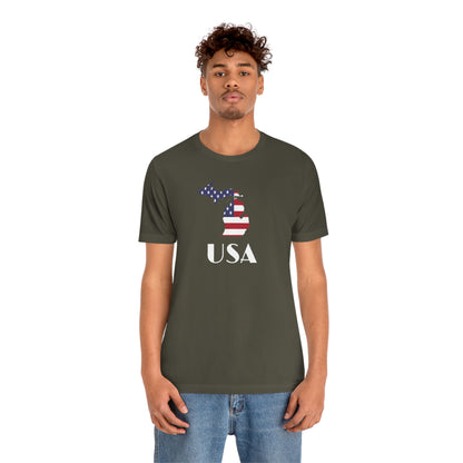 Michigan 'USA' T-Shirt (w/ MI USA Flag Outline) | Unisex Standard Fit