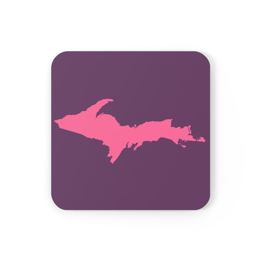 Michigan Upper Peninsula Coaster Set (Plum w/ Pink UP Outline) | Corkwood - 4 pack