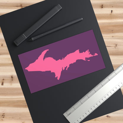 Michigan Upper Peninsula Bumper Sticker (w/ Pink UP Outline) | Plum Background