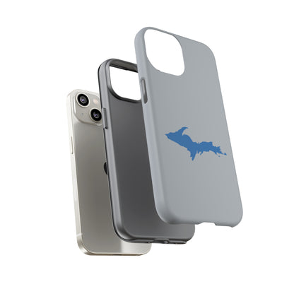 Michigan Upper Peninsula Tough Phone Case (Silver w/ Azure UP Outline) | Apple iPhone