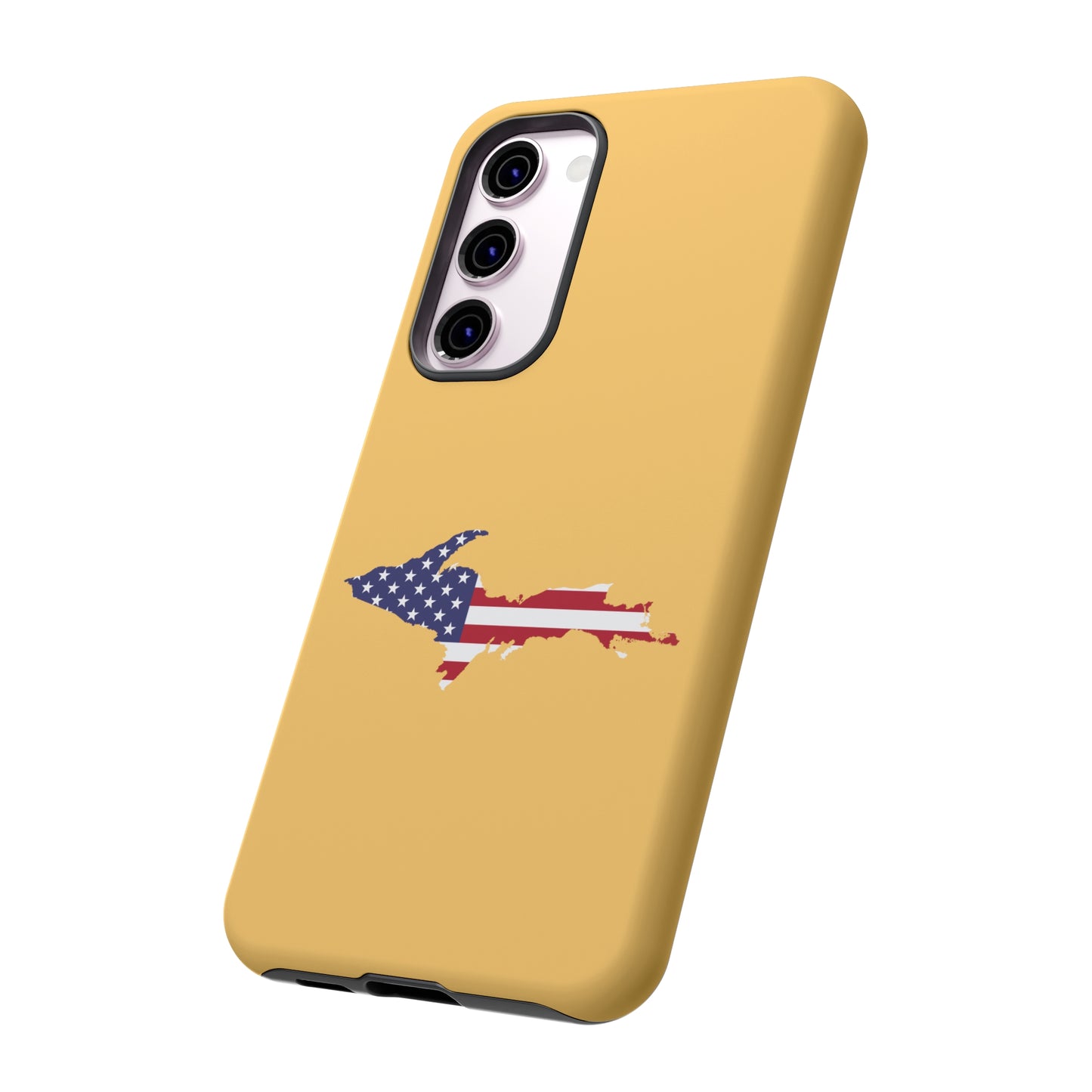 Michigan Upper Peninsula Tough Phone Case (Citrine w/ UP USA Flag Outline) | Samsung & Pixel Android