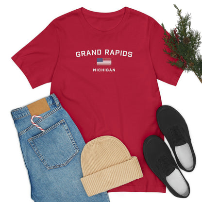 'Grand Rapids Michigan' T-Shirt (w/USA Flag Outline) | Unisex Standard Fit