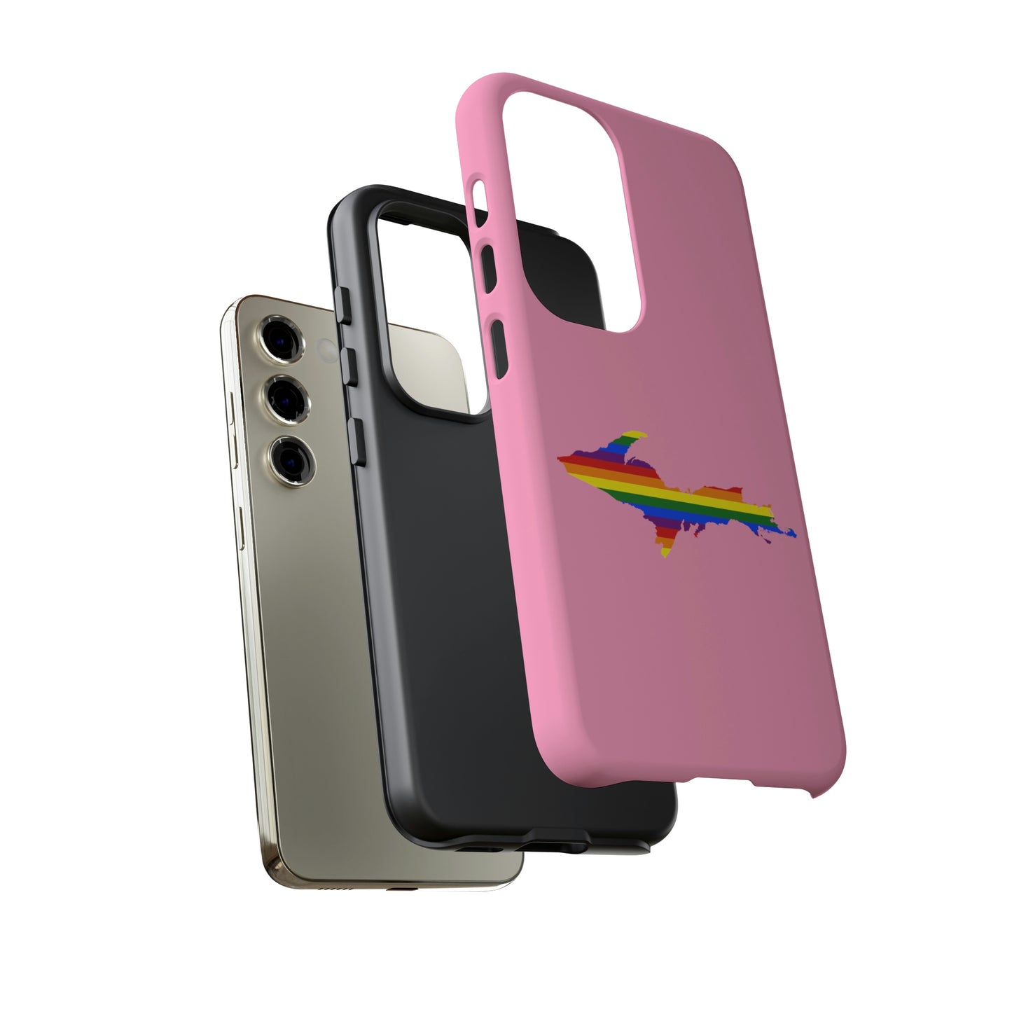 Michigan Upper Peninsula Tough Phone Case ('67 Caddie Pink w/ UP Pride Flag Outline) | Samsung & Pixel Android