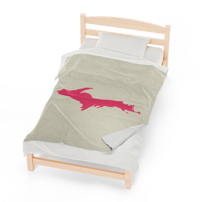 Michigan Upper Peninsula Plush Blanket (w/ Pink UP Outline) | Ivory White