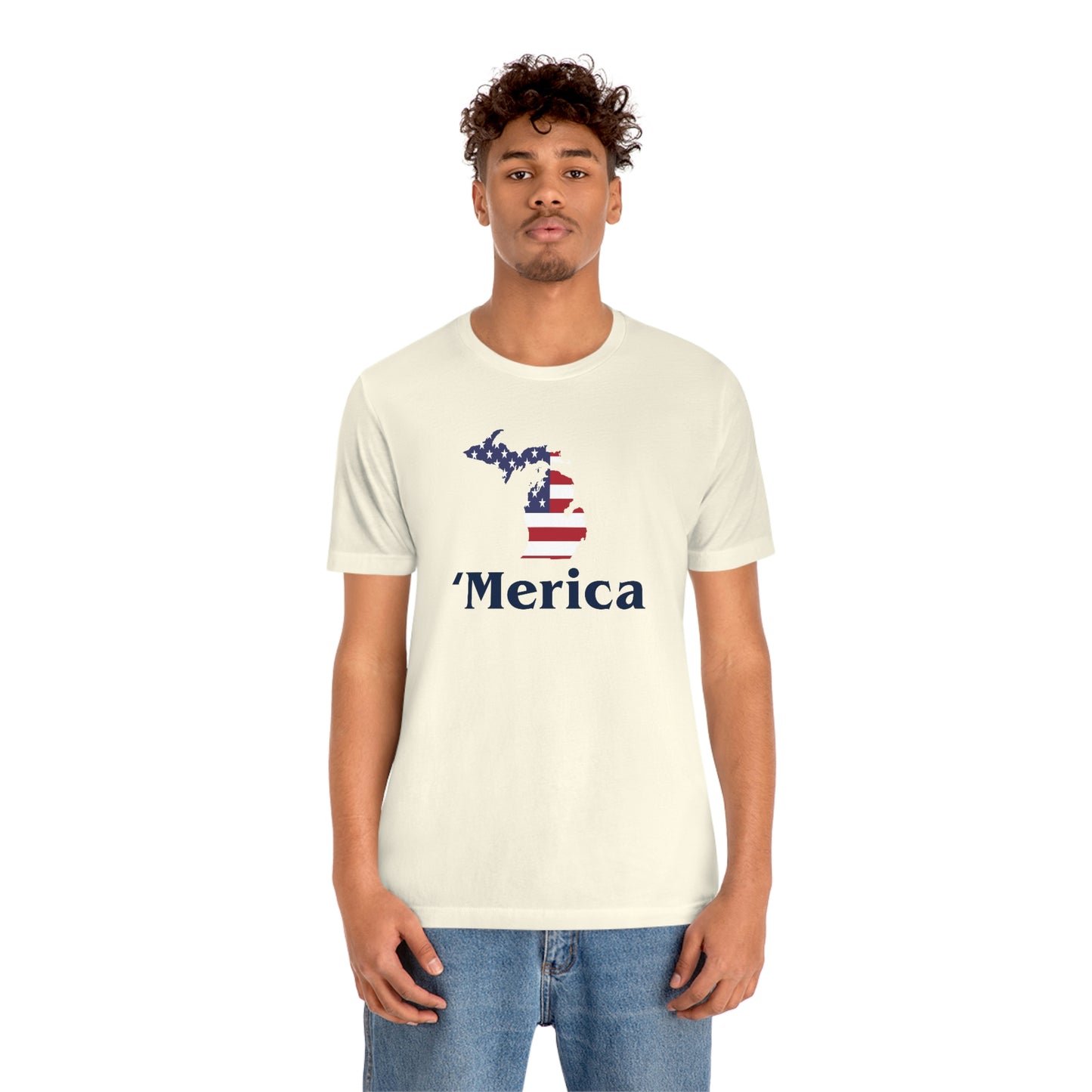 Michigan 'Merica' T-Shirt (1980s Font w/ MI USA Flag Outline) | Unisex Standard Fit