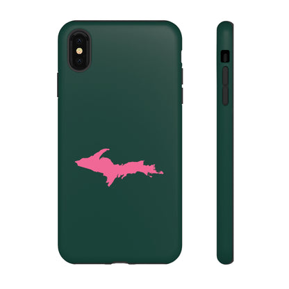 Michigan Upper Peninsula Tough Phone Case (Green w/ Pink UP Outline) | Apple iPhone