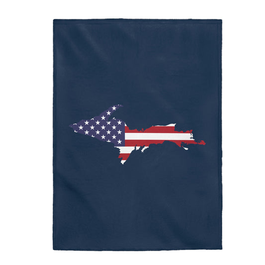 Michigan Upper Peninsula Plush Blanket (w/ UP USA Flag Outline) | Navy